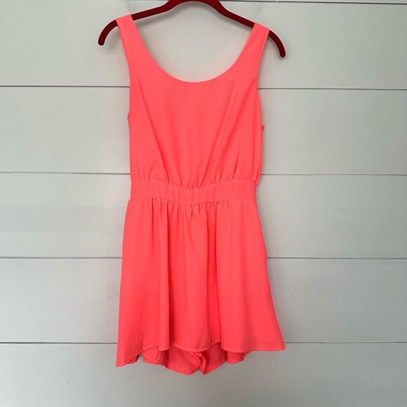 Material Girl Women’s Small Coral Open Back Romper Dress - Picture 1 of 5